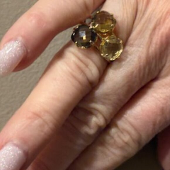 Size 7 14K gold ring-Smoky & yellow gold lemon quarts-Cocktail ring